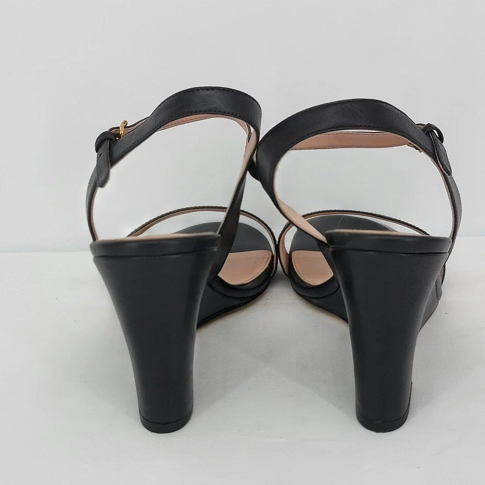 Cole Haan Grand 360 Black Leather Wedge Sandals Womens 10.5 B Ankle Strap Gold